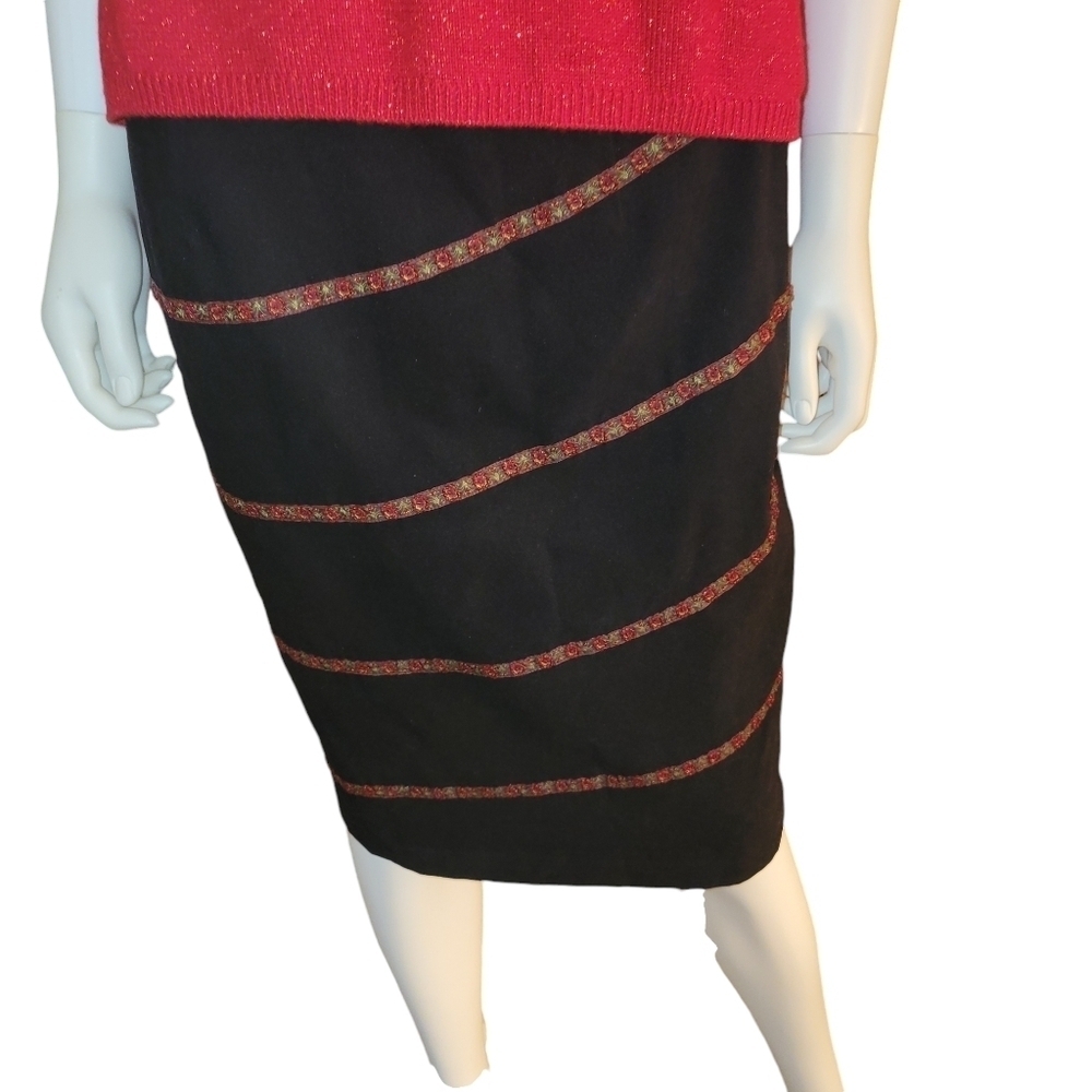 Silk Club Faux Suede Skirt With Beads 8P Black and Red NWT